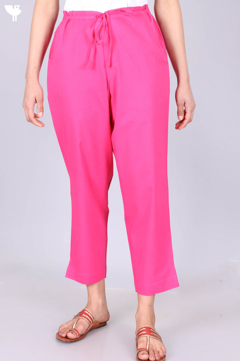 Cambric Cotton Pants In Hibiscus Pink